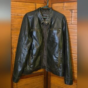 Mens Faux Leather Weathered Bomber Jacket by Guess - Size M